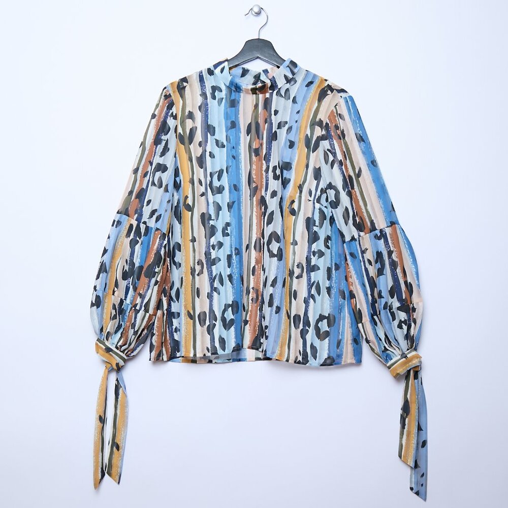 Anthropologie Hutch Melissa Leopard Watercolor Print Blouse Balloon Sleeve M